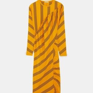 NWT Zara Striped Gathered Midi Dress - L